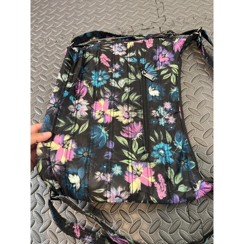 LUG Zipliner Convertible Hobo Bag Bloom Black Floral Purse Travel Shoulder Bag - Picture 2 of 13